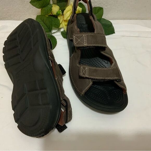 Crocs Mens Activewear Sport Sandals Brown Adjustable Strap Hook And Loop Sz 9 - Picture 5 of 10